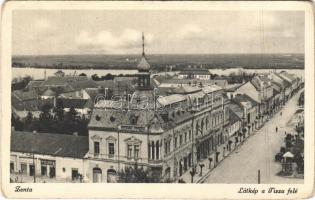 1942 Zenta, Senta; látkép a Tisza felé, Lócy László ás Bakay János üzlete / shops (EK)