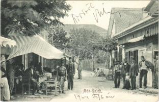 1904 Ada Kaleh, török bazársor. Divald Károly 503. sz. / Turkish bazaar shops and street (EK)