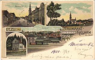 1901 Neumarkt-Kallham, Bahnhof, Kalvarienberg / railway station, calvary hill. Art Nouveau, floral, litho
