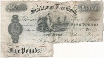 Nagy-Britannia / Stockton Tees Bank 1890. 5P érvénytelenítve T:III-  Great-Britain / Stockton Teeas Bank 1890. 5 Pound with cancellation C:VG