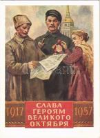 1917-1957 Day of the Great October Socialist Revolution. 40th anniversary Soviet propaganda postcard