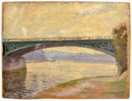 Joachim József (1897-1954): Budapesti látkép a Margit-híddal. Olaj, karton, jelzés nélkül, 29,5×39,5 cm