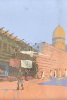 Zsigmond jelzéssel: Arab város. Tempera, papír, közepén hajtásnyommal. Díszes üvegezett fa képkeretb...
