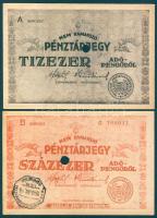 1946. Teljes pénztárjegy sor 10.000AP T:I, 100.000AP T:I, 1000.000AP T:II+, 10.000.000AP T:II mindegyik lyukasztással érvénytelenítve