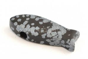 Obszidián hal medál, h: 4 cm