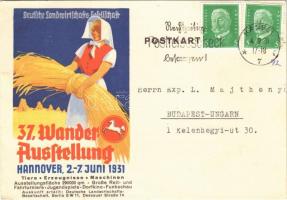 37. Wanderausstellung Hannover 2.-7. Juni 1931. Tiere, Erzeugnisse, Maschinen. Deutsche Landwirtschafts Gesellschaft / German Agricultural Societys exhibition advertising art postcard. artist signed (EK)