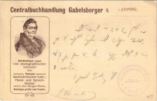 1906 Franz Xaver Gabelsberger. Centralbuchhandlung Gabelsberger Leipzig / German shorthand and stenography shop advertising card. Gabelsberger, German inventor of a shorthand writing system (EK)