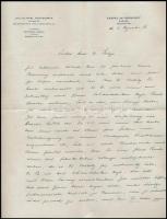 1936.XII.2. Gottschalk Károly, a csepeli Weiss Manfréd Acél- és Fémművek igazgatójának német nyelvű levele az üzem mérnökének, későbbi igazgatójának, Geleji Sándornak (1898-1967), amelyben jókívánságát fejezi ki és biztosítja róla, hogy a János szanatóriumban a Weiss Manfréd költségére olyan hosszan tartózkodhat, ameddig egészségi állapota megköveteli. Fejléces, igazgatói papíron, másfél kézzel írt oldal Gottschalk autográf aláírásával, eredeti borítékban.