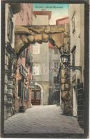 1913 Fiume, Rijeka; Arco Romano, Birra Cittadina, Barbiere / street, arch, beer hall, shop, barber