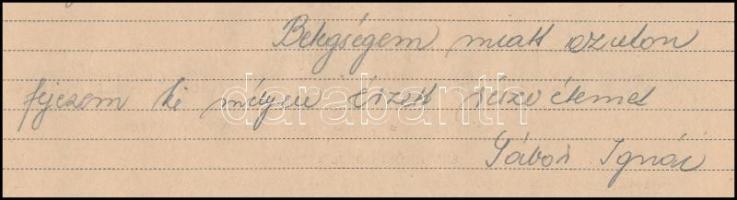 1939.XI 13. Gábor Ignác, született Lederer Ignác (1868-1945) irodalomtörténész, műfordító részvétet ...