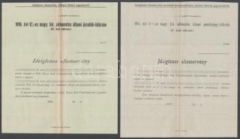 1916 5 db ideiglenes elismervény állami pénztárjegy vételáráráról
