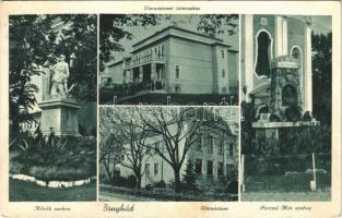 Bonyhád, Hősök szobra, emlékmű, Gimnáziumi internátus, Gimnázium, Perczel Mór szobor. Raubitschek Izor utóda Engel Ferenc kiadása (Rb)