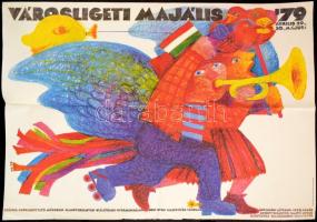 1979 Vertel Beatrix (1951 - )Városligeti majális 79, színes propaganda plakát, jelzett a nyomaton, hajtott, jelzett a nyomaton, kis lapszéli szakadásokkal, 96x68 cm