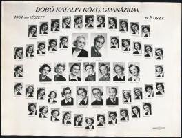 1954 Dobó Katalin Közgazdasági Leánygimnázium tanárai és végzett hallgatói, kistabló nevesített portrékkal, IV. B. osztály, 18x24 cm