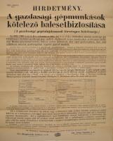 1917 Gazdasági gépmunkások kötelező balesetbiztosítása nagy méretű hirdetmény 60x80 cm