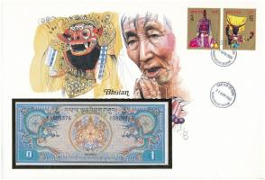 Bhutan ~1981. 1N felbélyegzett borítékban, bélyegzéssel T:1 Bhutan ~1981. 1 Ngultrum in envelope with stamp and cancellation C:UNC