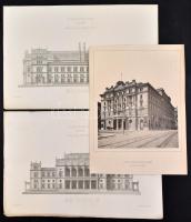 1879 A bécsi tőzsde épületének és Hotel Metropolnak a tervrajzai 3 db nagyméretű fénnyomat 44x30 cm-ig / Plans of the Vienaer stock exchange. 3 large prints.