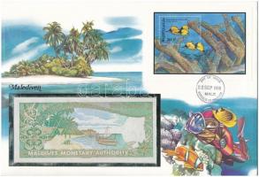 Maldív-szigetek 1983. 2R felbélyegzett borítékban, bélyegzéssel T:I  Maldives 1983. 2 Rufiyaa in envelope with stamp and cancellation C:UNC