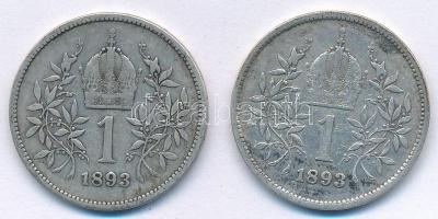 Ausztria 1893. 1K Ag "Ferenc József" (2x) T:2-,3 Austria 1893. 1 Corona Ag "Franz Jos...