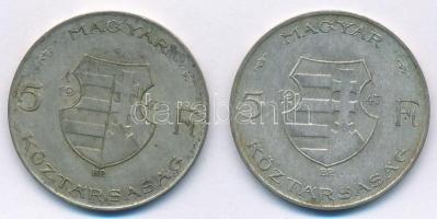 1947. 5Ft Ag "Kossuth" (2x) T:2-,3 patina Adamo F8.1