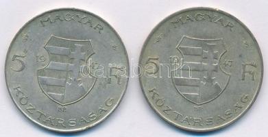 1947. 5Ft Ag "Kossuth" (2x) T:2- patina Adamo F8.1