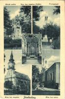 1944 Jászladány, Hősök szobra, emlékmű, Országzászló, Római katolikus templom, belső, főoltár, Római katolikus iskola (EB)