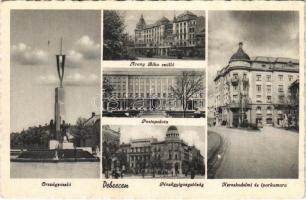 Debrecen, Országzászló, Postapalota, Pénzügyigazgatóság, Kereskedelmi és Iparkamara, Hotel Arany Bika szálloda, villamos