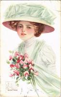 1912 Sweet Peas, Lady with flowers, R. Chapman Co. N.Y. Published by Taylor Platt & Co. N.Y. Series 783. artist signed (tear)