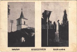 1944 Nyáregyháza, Református-evangélikus templom, Hősök szobra, emlékmű, Országháza. Hangya Szövetkezet kiadása (b)