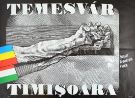 1990 Orosz István (1951- ): Temesvár. Magyar Demokrata Fórum (MDF) plakát, a romániai forradalom emlékére, jelzett a nyomaton, hajtott, 67,5x95,5 cm
