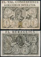 cca 1800 Római császárok és az általuk vert érmék képei. 4 db rézmetszet / Roman emperors and coins 4 copper plate engravings 16x10 cm