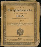 1835 Neuer Wirtschaftskalender für das gemeine Jahr 1835. 50p. Kereskedelmi kalendárium rézmetszetű címlappal, egy lap kijár