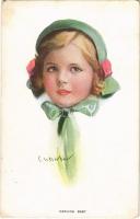 1914 Darling Baby, Girl art postcard, The Carlton Publishing Co. Series No. 708/5. s: C. W. Barber (EK)