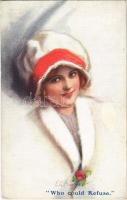 1913 Who could Refuse, Lady art postcard, B.K.W.I. Nr.861/2. s: C. W. Barber (EK)