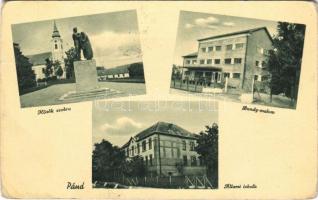 1941 Pánd, Hősök szobra, emlékmű, Bundy malom, Állami iskola. Hangya Szövetkezet kiadása (kopott sarkak / worn corners)