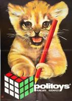 1981 Szyksznian Wanda (1948-): Politoys. Rubik kocka reklám plakát, Bp., Offset-ny., jelzett a nyomaton, hajtott, kis szakadással, 95x67 cm