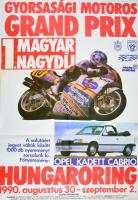 1990 Gyorsasági Motoros Grand Prix 1. Magyar Nagydíj, Pénzjegynyomda, hajtott, foltos, 98x67 cm.