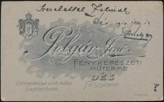 1910 Dés, Férfiportré, keméynhátú fotó Polgár Jenő műterméből, 10,5×6,5 cm