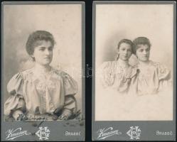 cca 1905 Kubányi Gizella, 2 db keményhátú fotó Knauer Gyula brassói műterméből, 10,5×6,5 cm