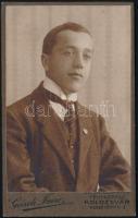 cca 1920 Férfiportré, keményhátú fotó Gárdi Imre kolozsári műterméből, 10,5×6,5 cm