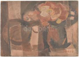 Seres János (1920-2004): Csendélet virággal. Olajtempera, farost, jelzett, hátoldalán autográf felir...