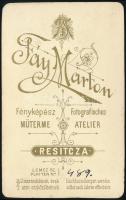 cca 1890 Férfiportré, keményhátú fotó Fáy Márton resicai műterméből, 10,5×6,5 cm