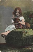 1905 Girl with dog, litho (EB)