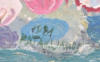 Pataki János (1933-): Babuci kertje. Olajtempera, farost, jelzett, hátoldalán autográf felirattal és...