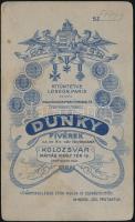 cca 1910 Idős hölgy portréja, keményhátú fotó Dunky Fivérek kolozsvári műterméből, 10,5×6,5 cm