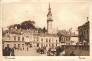 1932 Veszprém, Piac tér, Takarékpénztár, patika, gyógyszertár, lovaskocsi (EB)