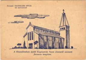 1948 Budapest II. Rózsadomb, az épülő Kapisztrán Szent Jánosról nevezett ferences templom. Tervezte Sai-Halász Antal okleveles építészmérnök. Hátoldalon Karácsonyi üdvözlet (apró lyuk / tiny pinhole)