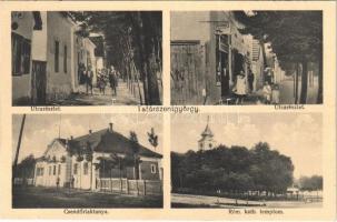 Tatárszentgyörgy, utca, Szőrös J. cipész üzlete, Csendőrlaktanya, Római katolikus templom