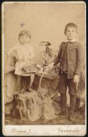 1888 Gyerekek, keményhátú fotó Beránek temesvári műterméből, 10,5×6,5 cm