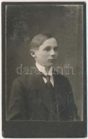 cca 1915 Fiatal fiú portréja, keményhátú fotó Scherling Antal szatmári műterméből, 10,5×6,5 cm